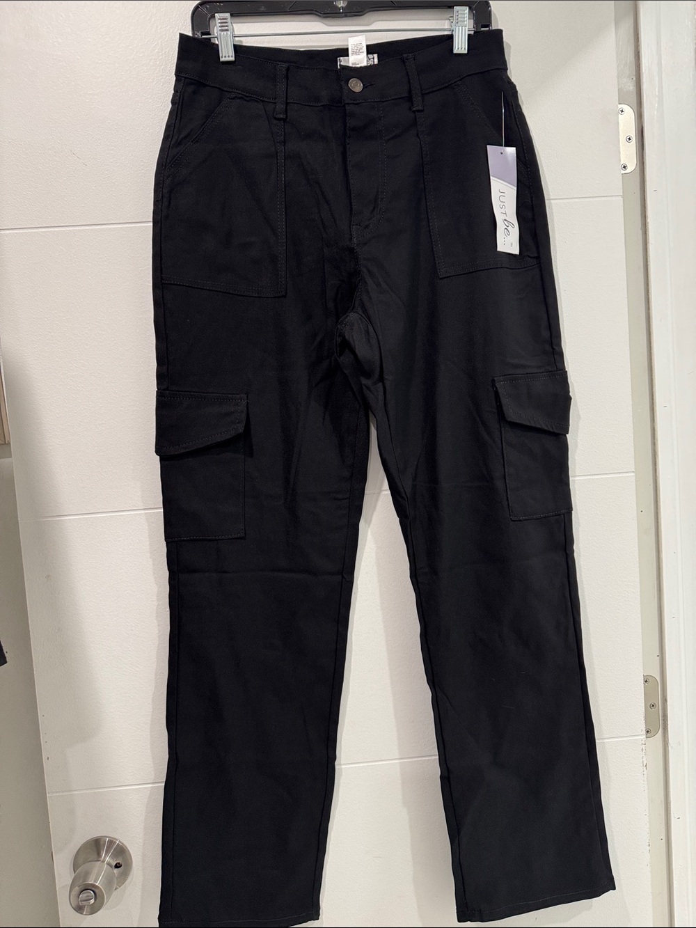 Just Be Cargo Pants Womens Large Black Excellent High Rise Straight Leg Utility